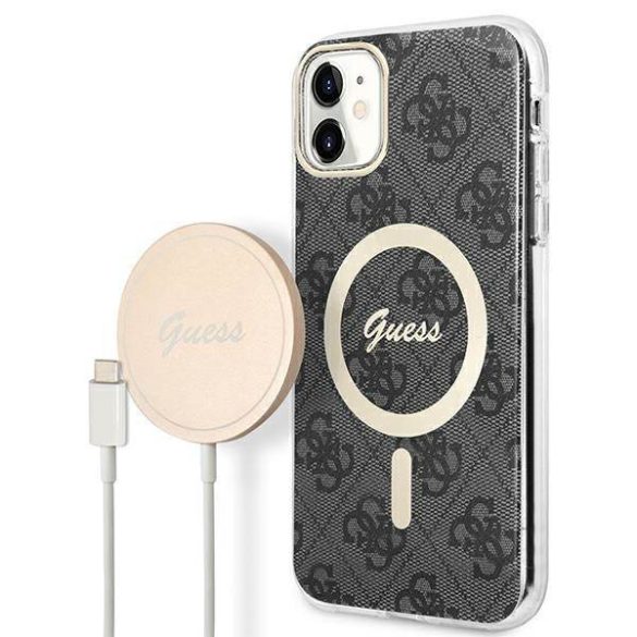 Guess tok+töltő iPhone 11 6,1" fekete 4G Print MagSafe keménytok