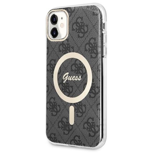 Guess tok+töltő iPhone 11 6,1" fekete 4G Print MagSafe keménytok