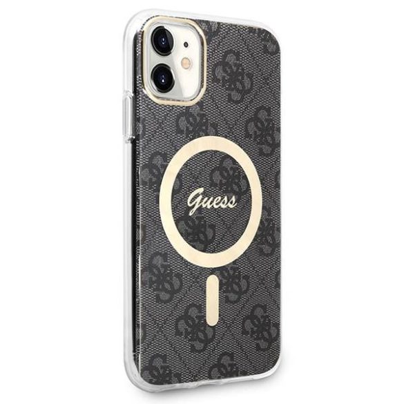 Guess tok+töltő iPhone 11 6,1" fekete 4G Print MagSafe keménytok