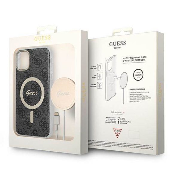 Guess tok+töltő iPhone 11 6,1" fekete 4G Print MagSafe keménytok