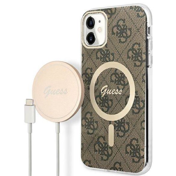 Guess tok+töltő iPhone 11 6,1" barna 4G Print MagSafe keménytok