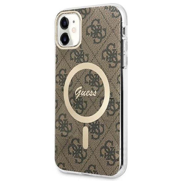 Guess tok+töltő iPhone 11 6,1" barna 4G Print MagSafe keménytok