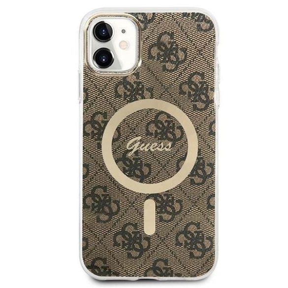 Guess tok+töltő iPhone 11 6,1" barna 4G Print MagSafe keménytok