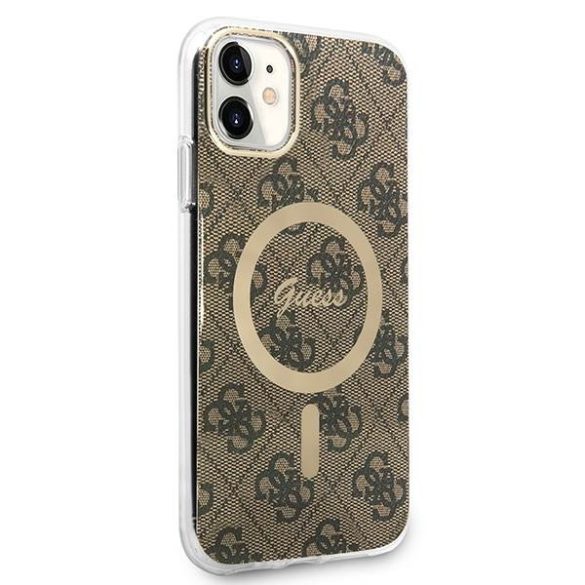 Guess tok+töltő iPhone 11 6,1" barna 4G Print MagSafe keménytok