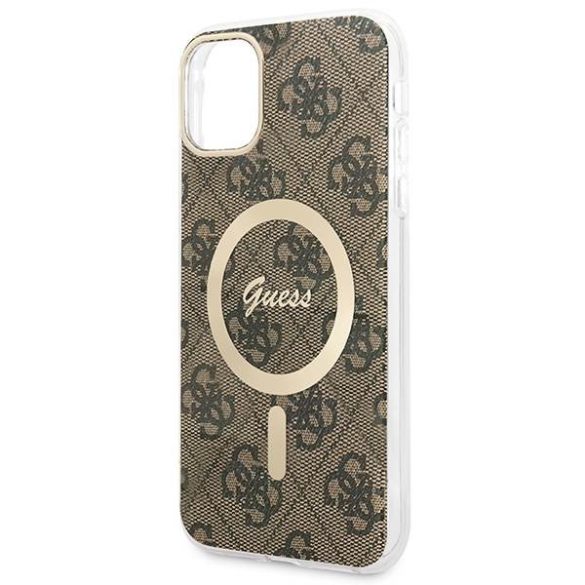 Guess tok+töltő iPhone 11 6,1" barna 4G Print MagSafe keménytok