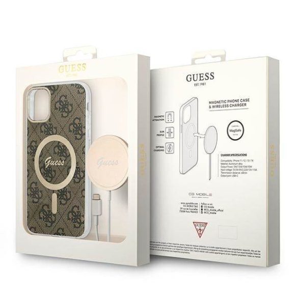 Guess tok+töltő iPhone 11 6,1" barna 4G Print MagSafe keménytok