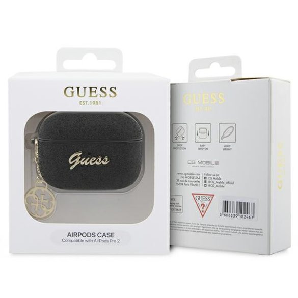 Guess GUAP2GLGSHK AirPods Pro 2 (2022/2023) tok fekete Glitter Flake 4G charm