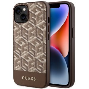 Guess GUHMP14MHGCFSEW iPhone 14 Plus / 15 Plus 6.7" barna keménytok GCube Stripe MagSafe