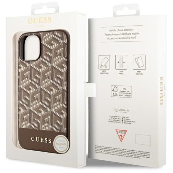 Guess GUHMP14MHGCFSEW iPhone 14 Plus / 15 Plus 6.7" barna keménytok GCube Stripe MagSafe