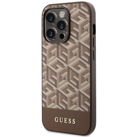 Guess GUHMP14LHGCFSEW iPhone 14 Pro 6.1" barna keménytok  GCube Stripes MagSafe