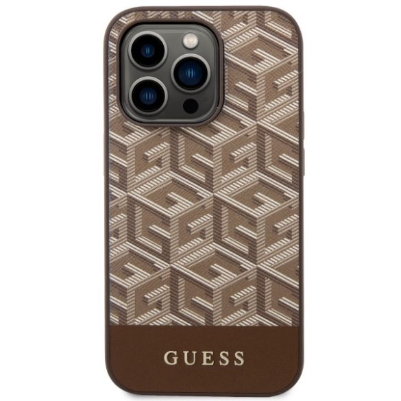 Guess GUHMP14LHGCFSEW iPhone 14 Pro 6.1" barna keménytok  GCube Stripes MagSafe