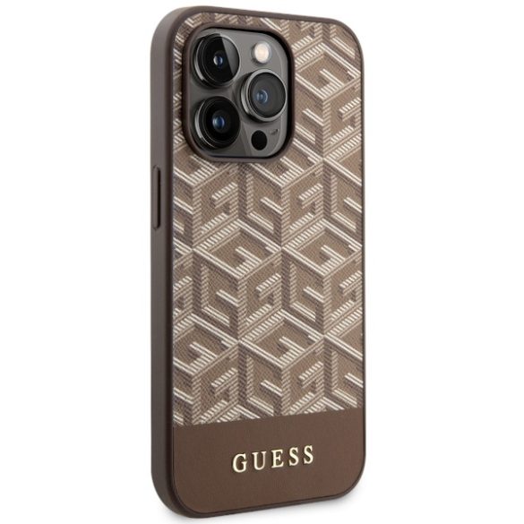 Guess GUHMP14LHGCFSEW iPhone 14 Pro 6.1" barna keménytok  GCube Stripes MagSafe