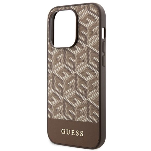 Guess GUHMP14LHGCFSEW iPhone 14 Pro 6.1" barna keménytok  GCube Stripes MagSafe