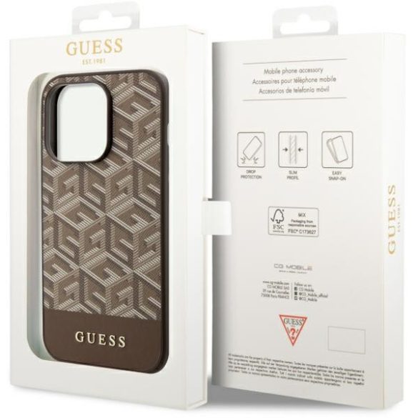 Guess GUHMP14LHGCFSEW iPhone 14 Pro 6.1" barna keménytok  GCube Stripes MagSafe