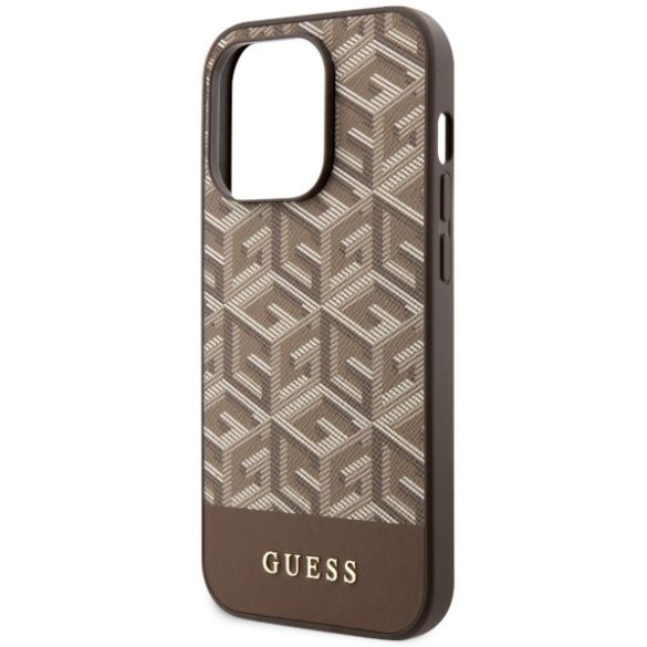 Guess GUHMP14XHGCFSEW iPhone 14 Pro Max 6.7" barna keménytok  GCube Stripes MagSafe