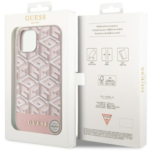 Guess GUHMP14MHGCFSEP iPhone 14 Plus / 15 Plus 6.7" rózsaszín keménytok GCube Stripe MagSafe