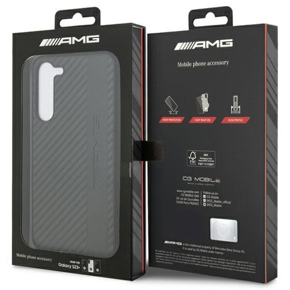 AMG AMHCS23MBLSCA Samsung Galaxy S23+ S916 fekete keménytok Carbon Stripe&Embossed