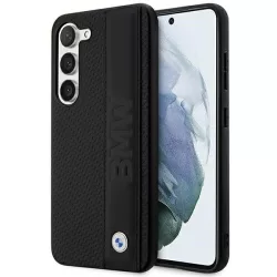   BMW BMHCS23S22RDPK Samsung Galaxy S23 S911 fekete keménytok bőr texturált és csíkos bőrrel