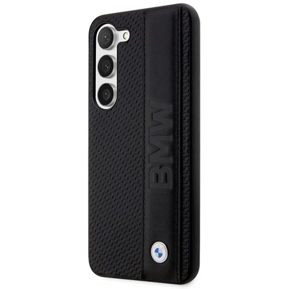 Etui BMW BMHCS23M22RDPK Samsung Galaxy S23+ S916 fekete keménytok bőr texturált és csíkos bőrrel