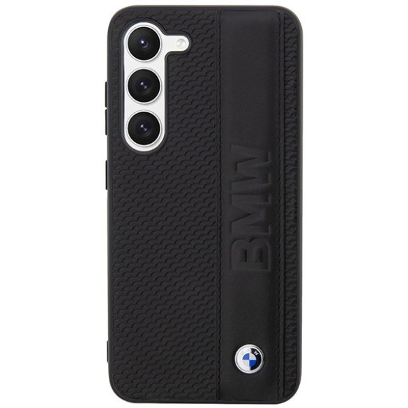 Etui BMW BMHCS23M22RDPK Samsung Galaxy S23+ S916 fekete keménytok bőr texturált és csíkos bőrrel