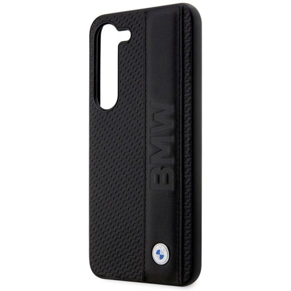 Etui BMW BMHCS23M22RDPK Samsung Galaxy S23+ S916 fekete keménytok bőr texturált és csíkos bőrrel