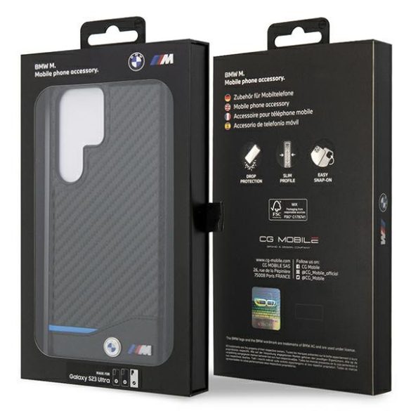 BMW BMHCS23L22NBCK Samsung Galaxy S23 UltraS918 fekete bőr carbon tok