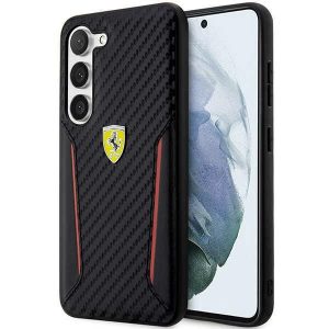 Ferrari FEHCS23SNPYK Samsung Galaxy S23 S911 fekete keménytok Carbon kontrasztos peremek