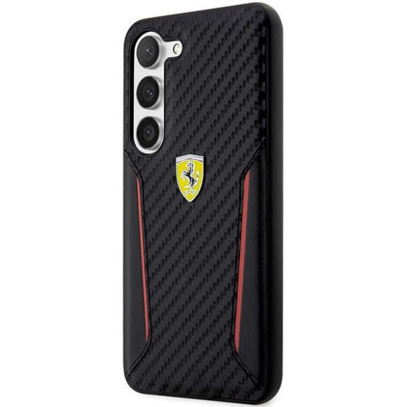 Ferrari FEHCS23SNPYK Samsung Galaxy S23 S911 fekete keménytok Carbon kontrasztos peremek