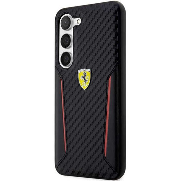 Ferrari FEHCS23MNPYK Samsung Galaxy S23+ S916 fekete keménytok Carbon kontrasztos szegélyek