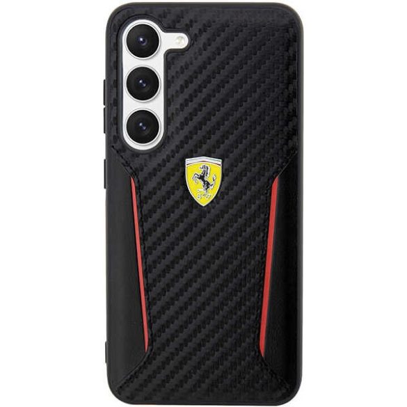 Ferrari FEHCS23MNPYK Samsung Galaxy S23+ S916 fekete keménytok Carbon kontrasztos szegélyek