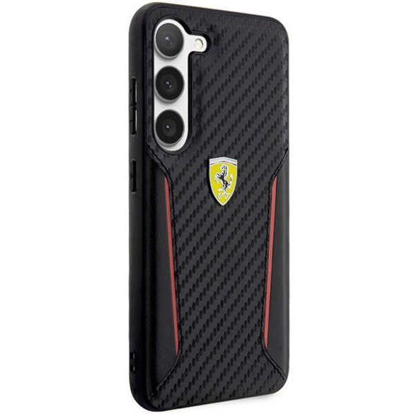 Ferrari FEHCS23MNPYK Samsung Galaxy S23+ S916 fekete keménytok Carbon kontrasztos szegélyek