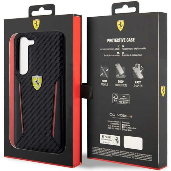 Ferrari FEHCS23MNPYK Samsung Galaxy S23+ S916 fekete keménytok Carbon kontrasztos szegélyek