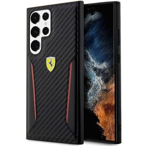 Ferrari FEHCS23LNPYK Samsung Galaxy S23 UltraS918 fekete keménytok Carbon kontrasztos szegélyek