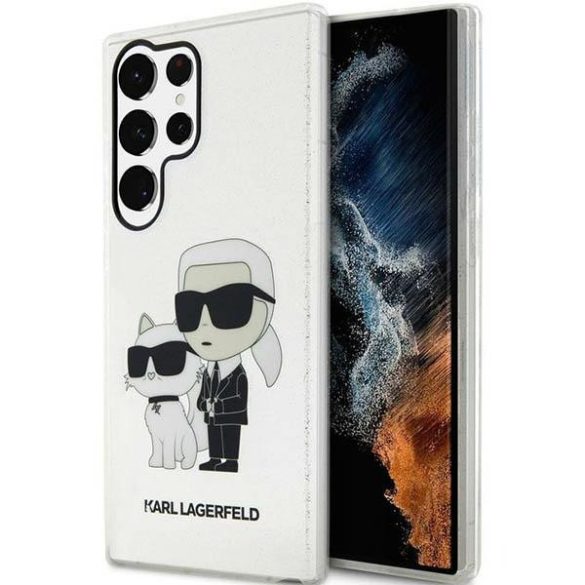 Karl Lagerfeld KLHCS23LHNKCTGT Samsung Galaxy S23 UltraS918 átlátszó keménytok Glitter Karl&Choupette