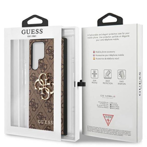 Guess GUHCS23L4GMGBR S23 Ultra S918 barna 4G nagy fém logós keménytok