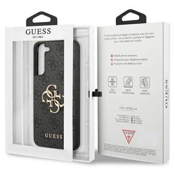 Guess GUHCS23M4GMGGR S23+ S916 szürke 4G nagy fém logós keménytok