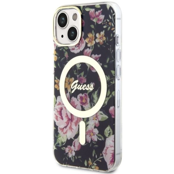 Guess GUHMP14SHCFWSK iPhone 14 / 15 / 13 6,1" fekete keménytok Flower MagSafe