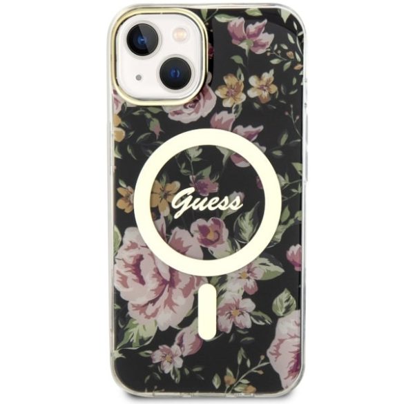 Guess GUHMP14SHCFWSK iPhone 14 / 15 / 13 6,1" fekete keménytok Flower MagSafe