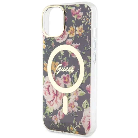 Guess GUHMP14SHCFWSK iPhone 14 / 15 / 13 6,1" fekete keménytok Flower MagSafe