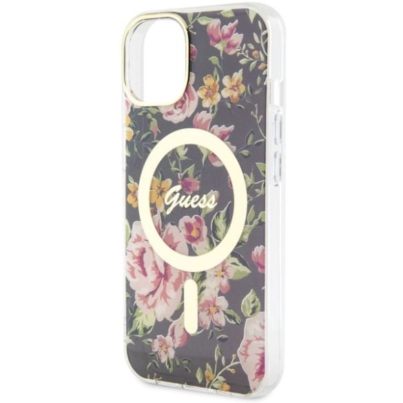 Guess GUHMP14MHCFWSK iPhone 14 Plus / 15 Plus 6,7" fekete keménytok Flower MagSafe