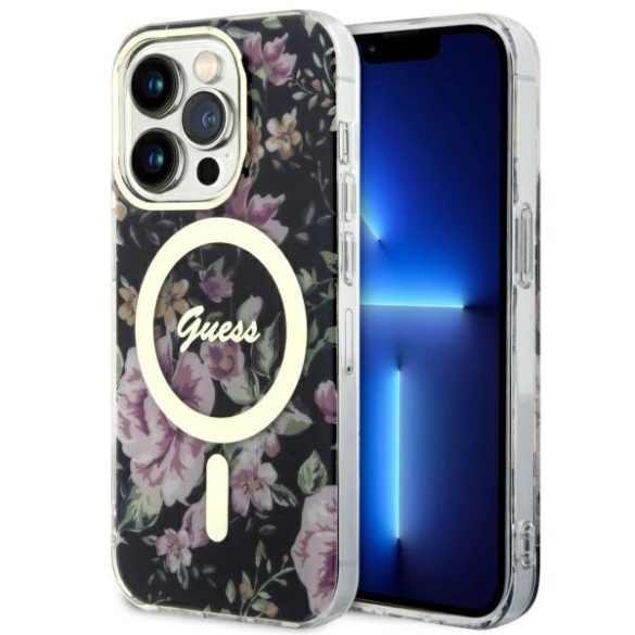 Guess GUHMP14LHCFWSK iPhone 14 Pro 6.1" fekete keménytok  Flower MagSafe virág