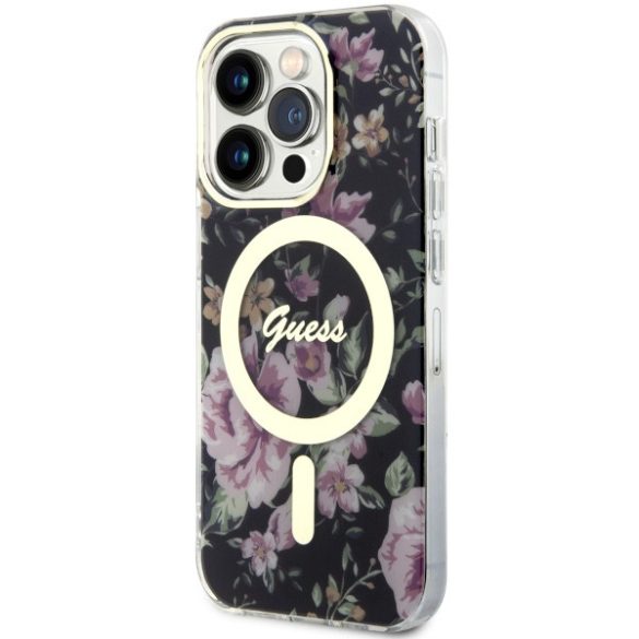 Guess GUHMP14LHCFWSK iPhone 14 Pro 6.1" fekete keménytok  Flower MagSafe virág