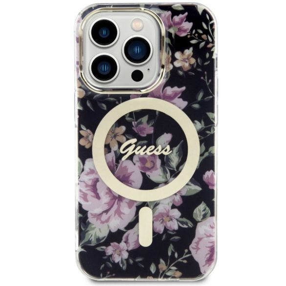 Guess GUHMP14LHCFWSK iPhone 14 Pro 6.1" fekete keménytok  Flower MagSafe virág