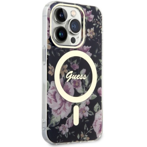 Guess GUHMP14LHCFWSK iPhone 14 Pro 6.1" fekete keménytok  Flower MagSafe virág