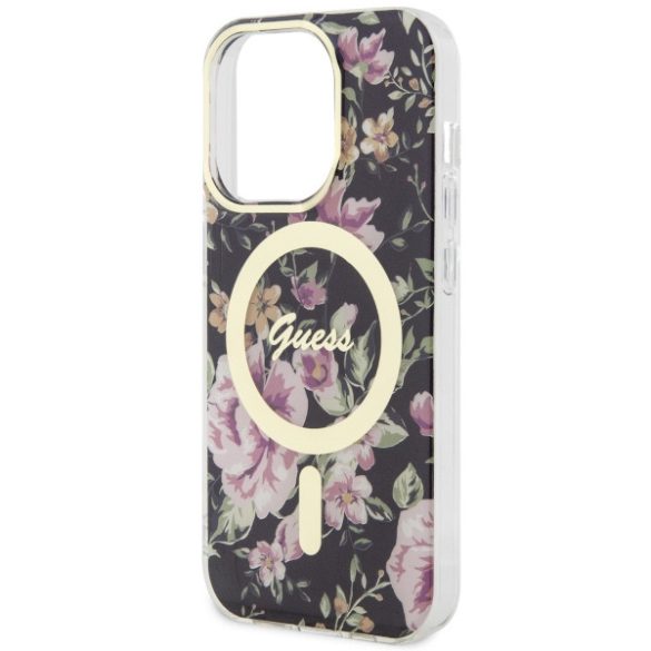 Guess GUHMP14LHCFWSK iPhone 14 Pro 6.1" fekete keménytok  Flower MagSafe virág