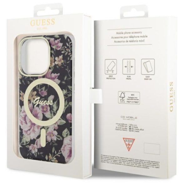 Guess GUHMP14LHCFWSK iPhone 14 Pro 6.1" fekete keménytok  Flower MagSafe virág