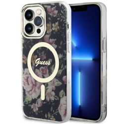   Guess GUHMP14XHCFWSK iPhone 14 Pro Max 6.7" fekete keménytok  Flower MagSafe virág