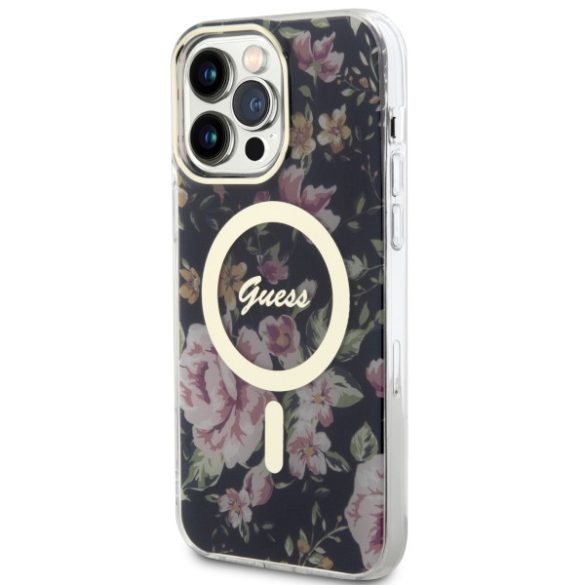 Guess GUHMP14XHCFWSK iPhone 14 Pro Max 6.7" fekete keménytok  Flower MagSafe virág