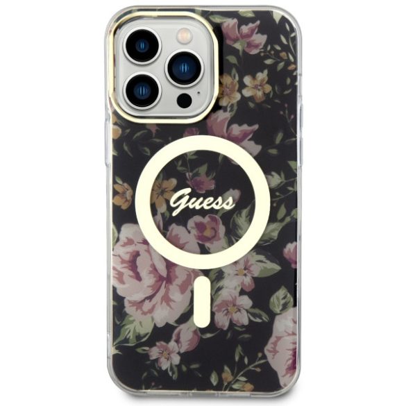 Guess GUHMP14XHCFWSK iPhone 14 Pro Max 6.7" fekete keménytok  Flower MagSafe virág