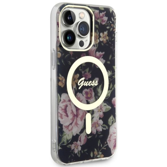 Guess GUHMP14XHCFWSK iPhone 14 Pro Max 6.7" fekete keménytok  Flower MagSafe virág